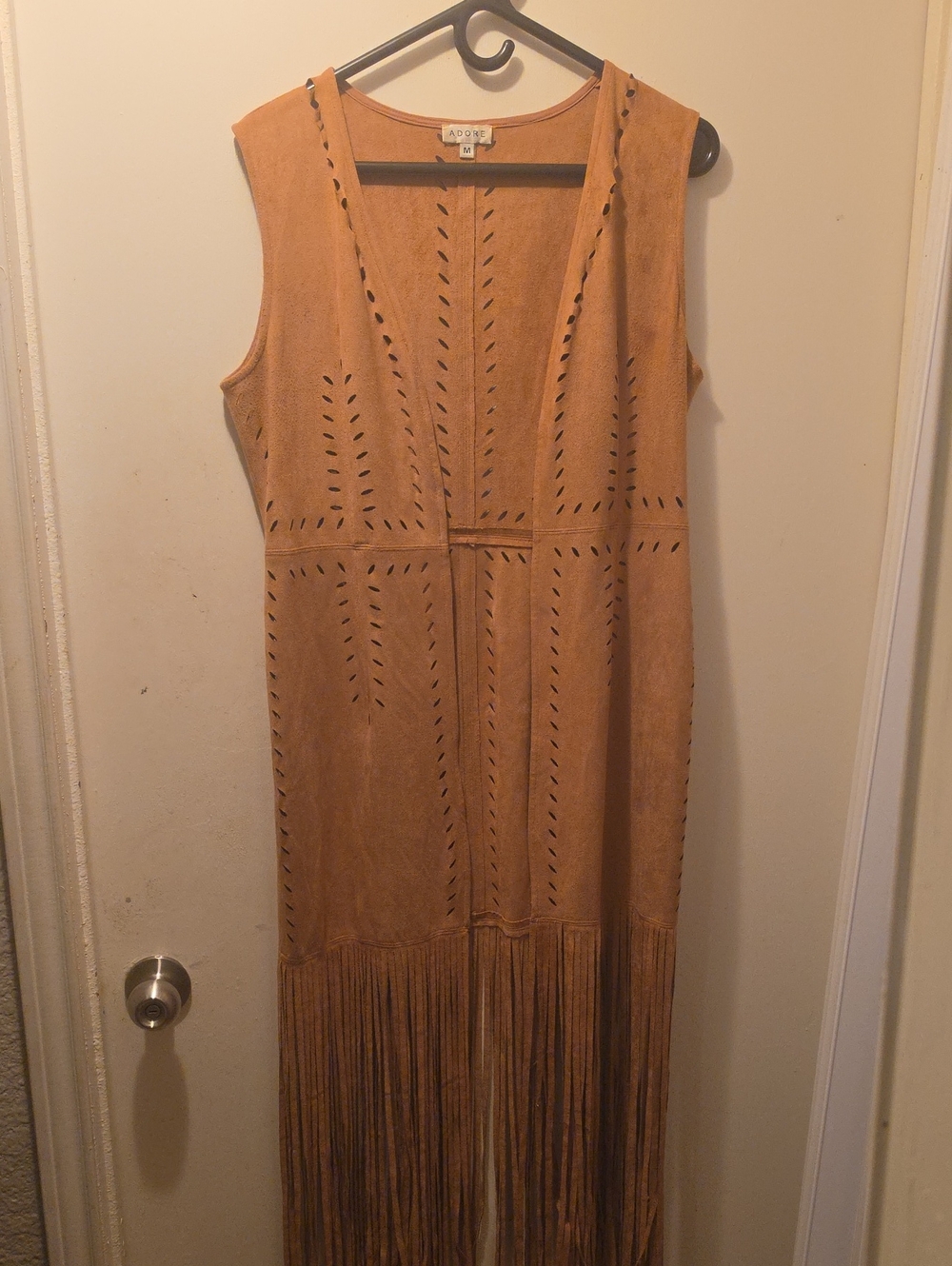 Adore Suede Fringe Maxi Dress in Tan